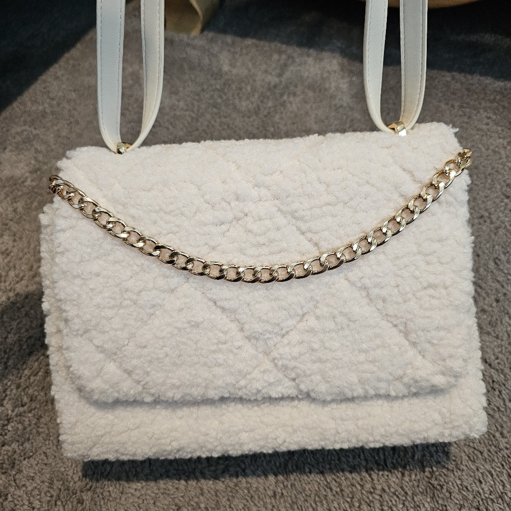 a new day White and Gold Textured Shoulder Bag